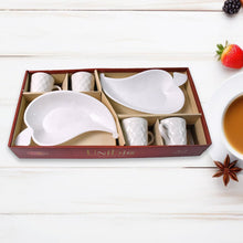 Unibic Ceramic Tea Cups With Plastic Leaf Shape tray / Platter (6 Pcs Set)